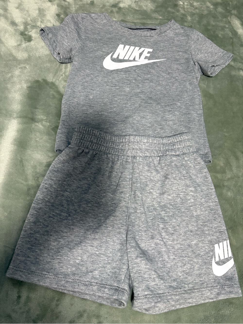 Nike Gray Heather Kids Shorts Set with White Logo